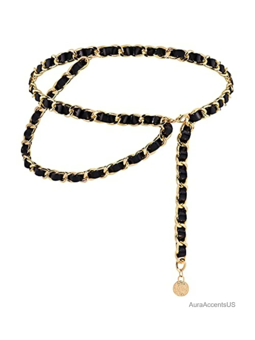 Layered Metal Chain Leather Waist Belt for Women Dressy Street Style